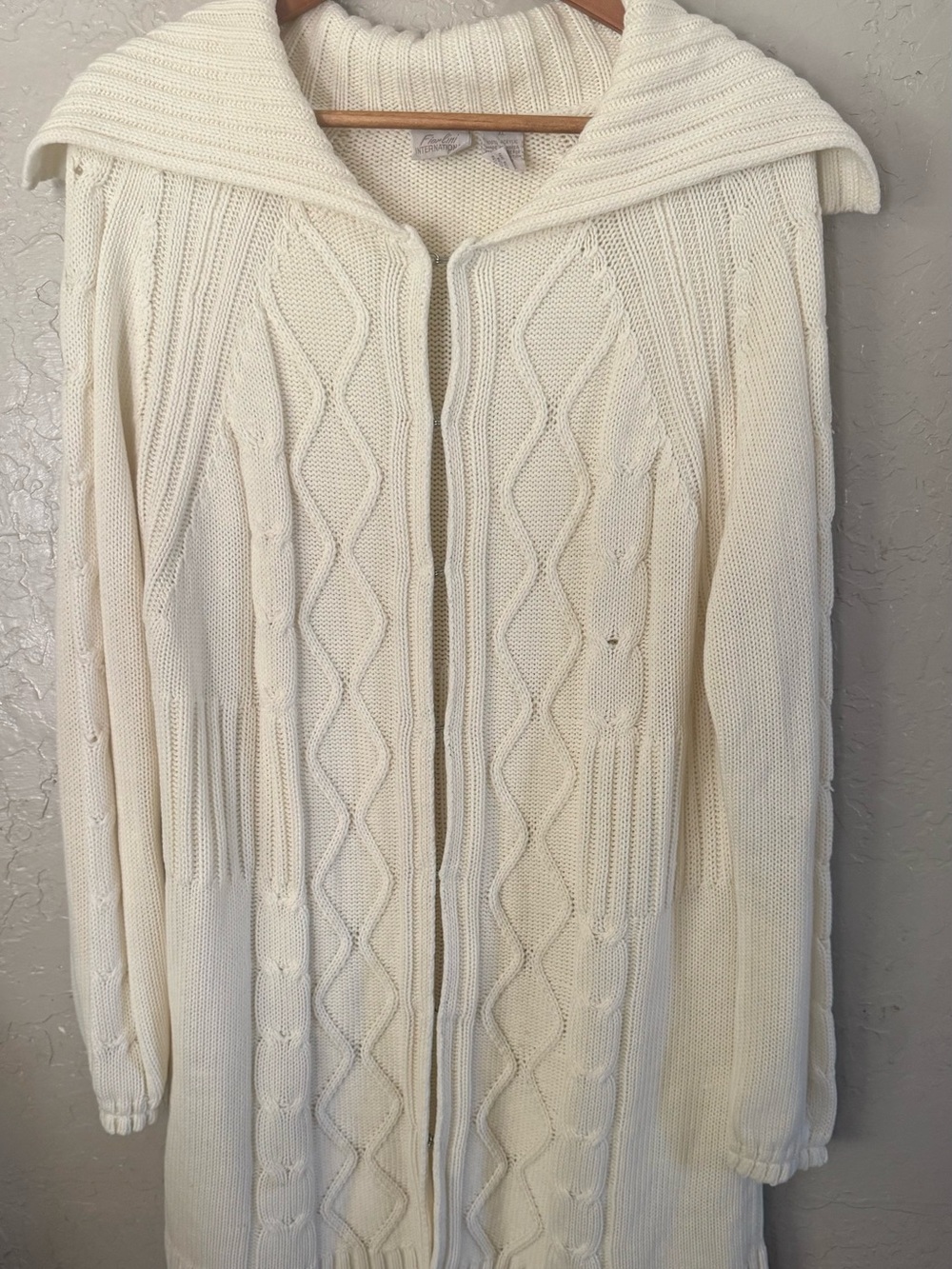 Cream Cable Knit Zip-Front Cardigan Sweater